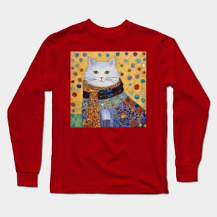 Gustav Klimt White Cat with Beautiful Dress Long Sleeve T-Shirt